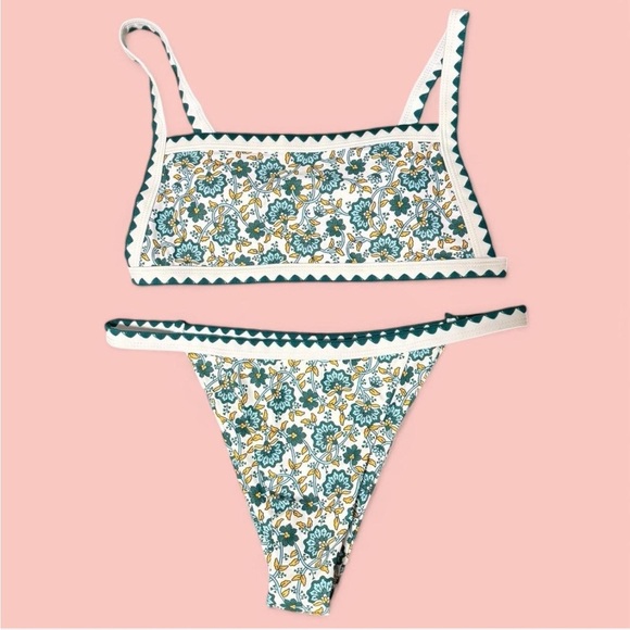 Floral Bikini Set with Green and Yellow Accents - Picture 1 of 1